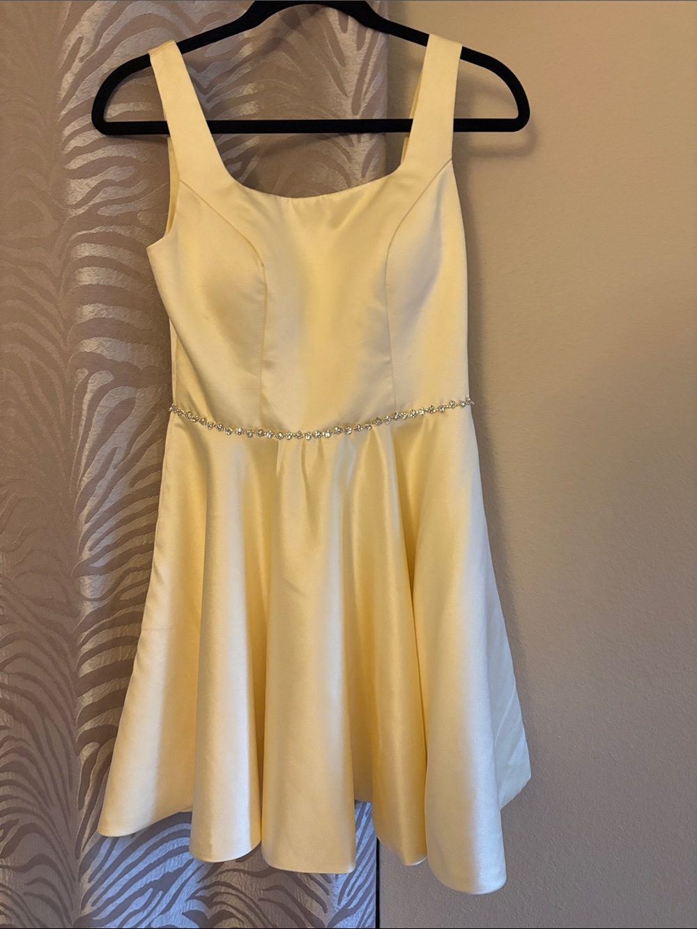 Sleeveless Yellow Mini Dress with Rhinestone Waist
